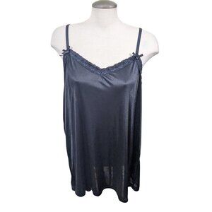 Vintage Camisole Lace Trim Bows Plus Size 3X Black Slinky Semi Sheer Adjustable